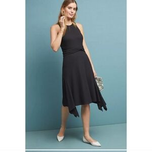 Anthropologie| Kingsolver Ribbed Midi Dress Black Minimalist Size Large